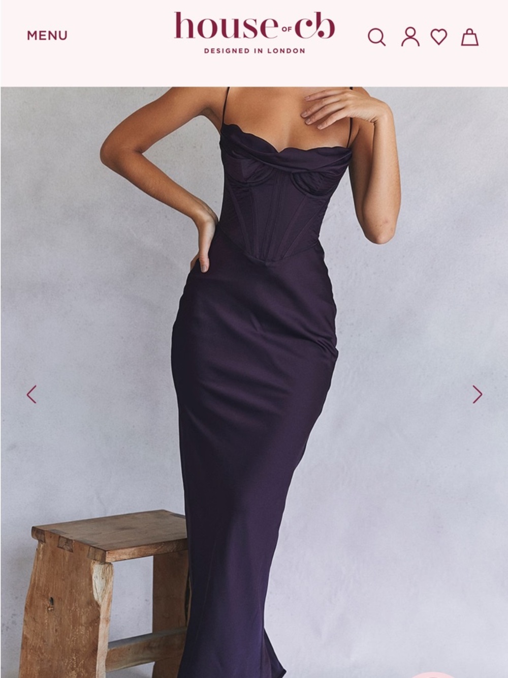 House of CB Deep Plum Corset Satin Maxi Dress